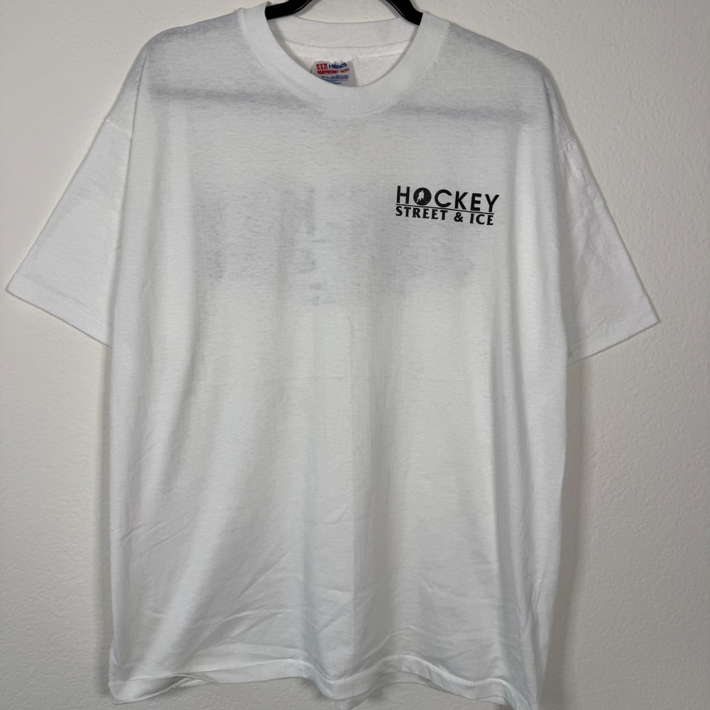 Vintage 90s Hanes Hockey Street & Ice White T-Shirt XL